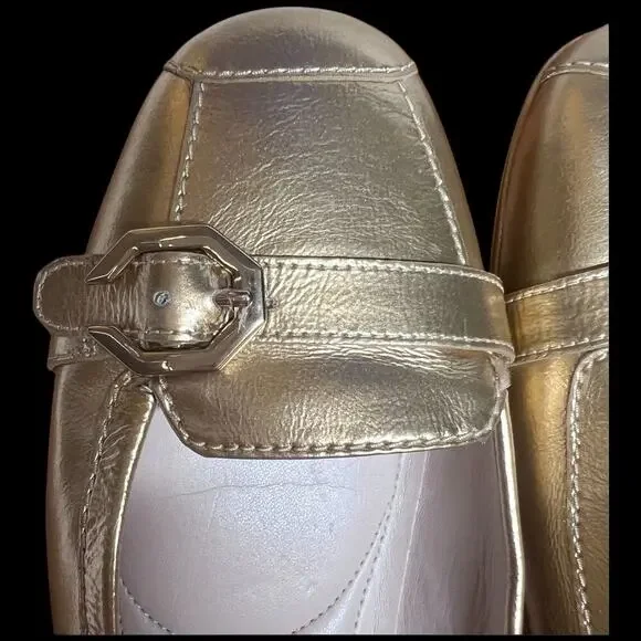 COLE HAAN Women's Size 10 Gold Demi Driving Shoes Cinderella Flats Logo Detail - Picture 10 of 14